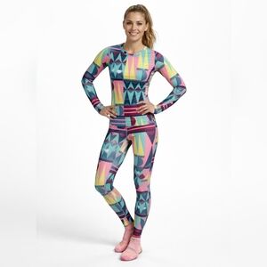 Kari Traa Fryd 2 Piece Baselayer Long Sleeve Shirt + Pants Geometric Ski  XS
